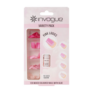 120 Mixed Square Coloured Nails With Glue - Pink Ladies