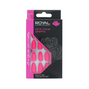 24 Stiletto Glue-On Nails - Pink Coral