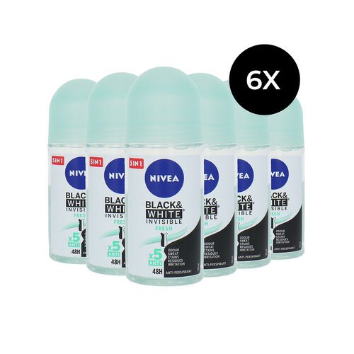 Nivea Black & White Invisible Fresh Deo Roller - 6 x 50 ml