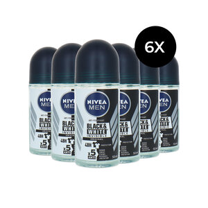 Men Black & White Invisible Roll'On Deo Original - 6 x 50 ml