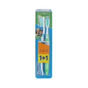 1.2.3 Natural Fresh Duo Pack Tandenborstel - 40 Medium Blue-Green