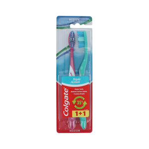 Colgate Triple Action 2 Pack Tandenborstel - Medium Pink-Green Triple Action 2 Pack Tandenborstel - Medium Pink-Green