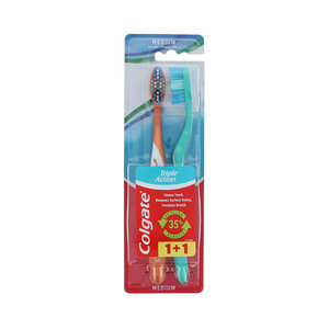 Colgate Triple Action 2 Pack Tandenborstel - Medium Green-Orange Triple Action 2 Pack Tandenborstel - Medium Green-Orange