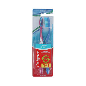 Colgate Triple Action 2 Pack Tandenborstel - Medium Pink-Blue Triple Action 2 Pack Tandenborstel - Medium Pink-Blue