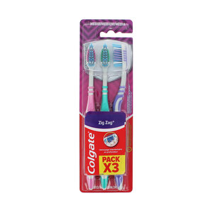 Colgate Zig Zag Pink-Green-Purple Medium Tandenborstel - set van 3 Zig Zag Pink-Green-Purple Medium Tandenborstel - set van 3