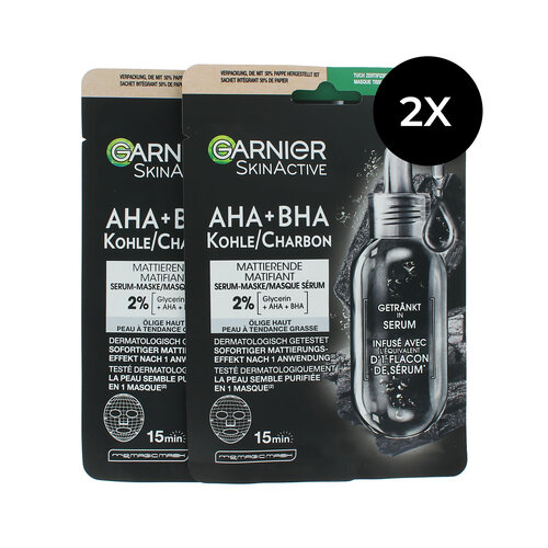 Garnier AHA + BHA Charcoal Mattifying Mask - 2 x 28 gr Garnier AHA + BHA Charcoal Mattifying Mask - 2 x 28 gr