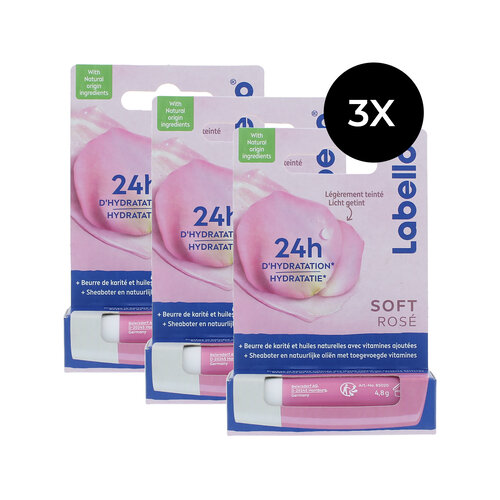 Labello 24H Hydration Soft Rosé Lippenbalsem - 3 x 4,8 gr Labello 24H Hydration Soft Rosé Lippenbalsem - 3 x 4,8 gr