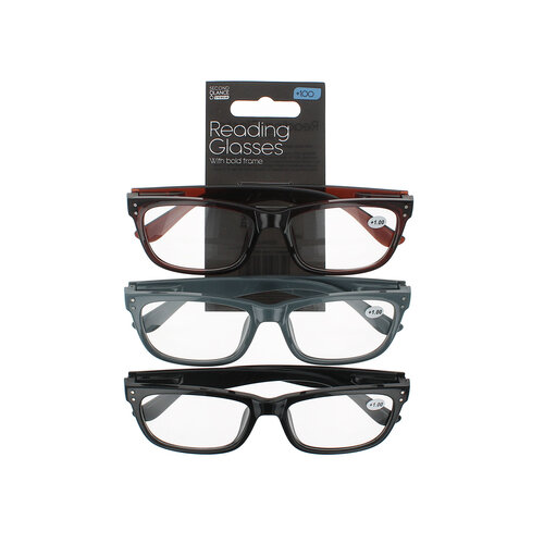 Second Glance 3 Pieces Bold Frame Reading Glasses + 1.00 - Black-Brown-Grey Second Glance 3 Pieces Bold Frame Reading Glasses + 1.00 - Black-Brown-Grey
