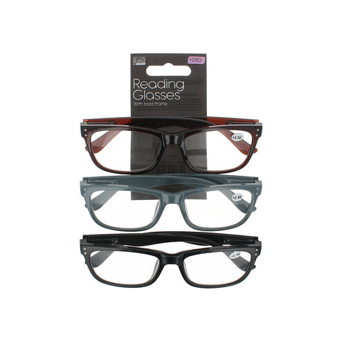 Second Glance 3 Pieces Bold Frame Reading Glasses + 2.50 - Black-Brown-Grey Second Glance 3 Pieces Bold Frame Reading Glasses + 2.50 - Black-Brown-Grey