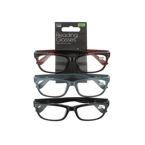 Second Glance 3 Pieces Bold Frame Reading Glasses + 3.50 - Black-Brown-Grey Second Glance 3 Pieces Bold Frame Reading Glasses + 3.50 - Black-Brown-Grey