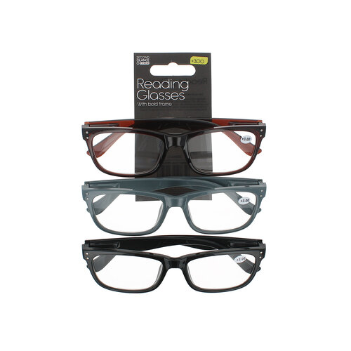 Second Glance 3 Pieces Bold Frame Reading Glasses + 3.00 - Black-Brown-Grey Second Glance 3 Pieces Bold Frame Reading Glasses + 3.00 - Black-Brown-Grey