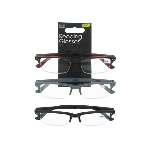 Second Glance 3 Pieces Half Frame Reading Glasses + 3.00 - Black-Brown-Grey Second Glance 3 Pieces Half Frame Reading Glasses + 3.00 - Black-Brown-Grey