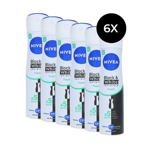Nivea Black & White Invisible Fresh Deodorant Spray - 6 x 150 ml Nivea Black & White Invisible Fresh Deodorant Spray - 6 x 150 ml