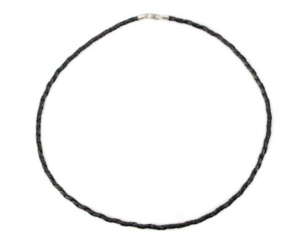 Leren koord gevlochten zwart zilveren sluiting 45 cm Leren koord gevlochten zwart zilveren sluiting 45 cm