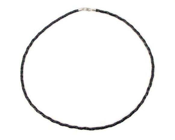Leren koord gevlochten zwart zilveren sluiting 45 cm Leren koord gevlochten zwart zilveren sluiting 45 cm