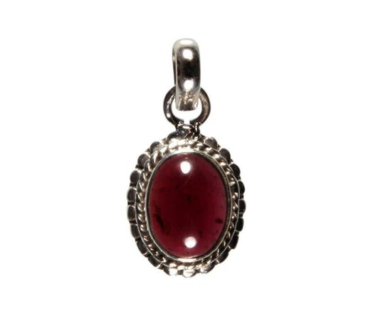 Zilveren hanger granaat ovaal bewerkte rand Zilveren hanger granaat ovaal bewerkte rand