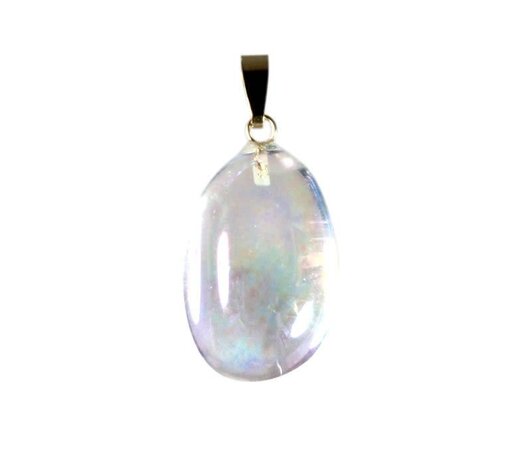 Angel aura kwarts hanger getrommeld met 14k gouden oogje