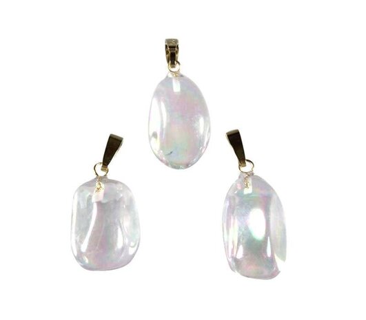 Angel aura kwarts hanger getrommeld met 14k gouden oogje
