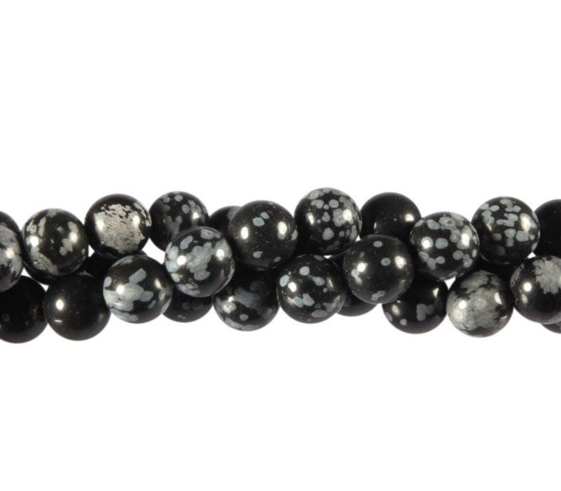 Obsidiaan (sneeuwvlok) kralen rond 8 mm (streng van 40 cm)
