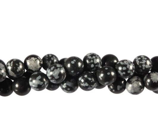 Obsidiaan (sneeuwvlok) kralen rond 8 mm (streng van 40 cm)