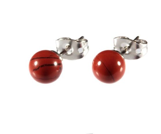 Zilveren oorstekers jaspis (rood) bol 6 mm