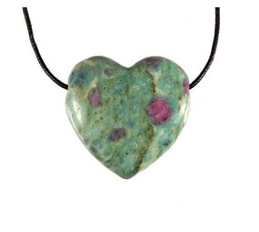 Robijn in fuchsiet hanger hart doorboord Robijn in fuchsiet hanger hart doorboord