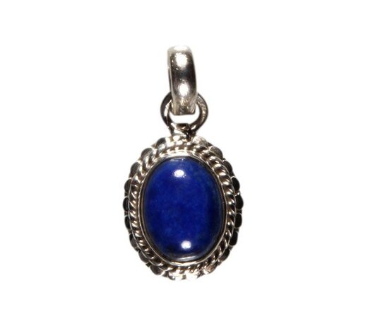 Zilveren hanger lapis lazuli ovaal bewerkte rand