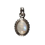 Zilveren hanger maansteen (regenboog) ovaal bewerkte rand