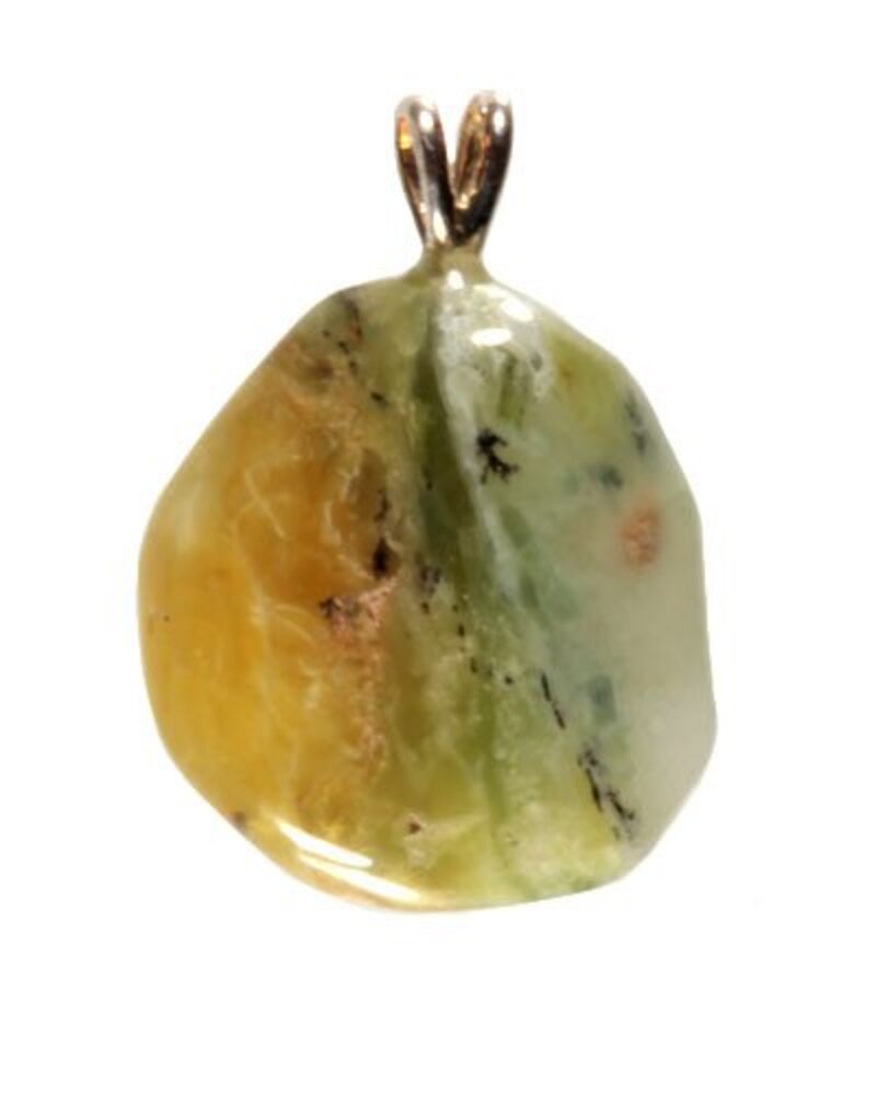Merliniet (geel/groen) hanger met zilveren oogje Merliniet (geel/groen) hanger met zilveren oogje
