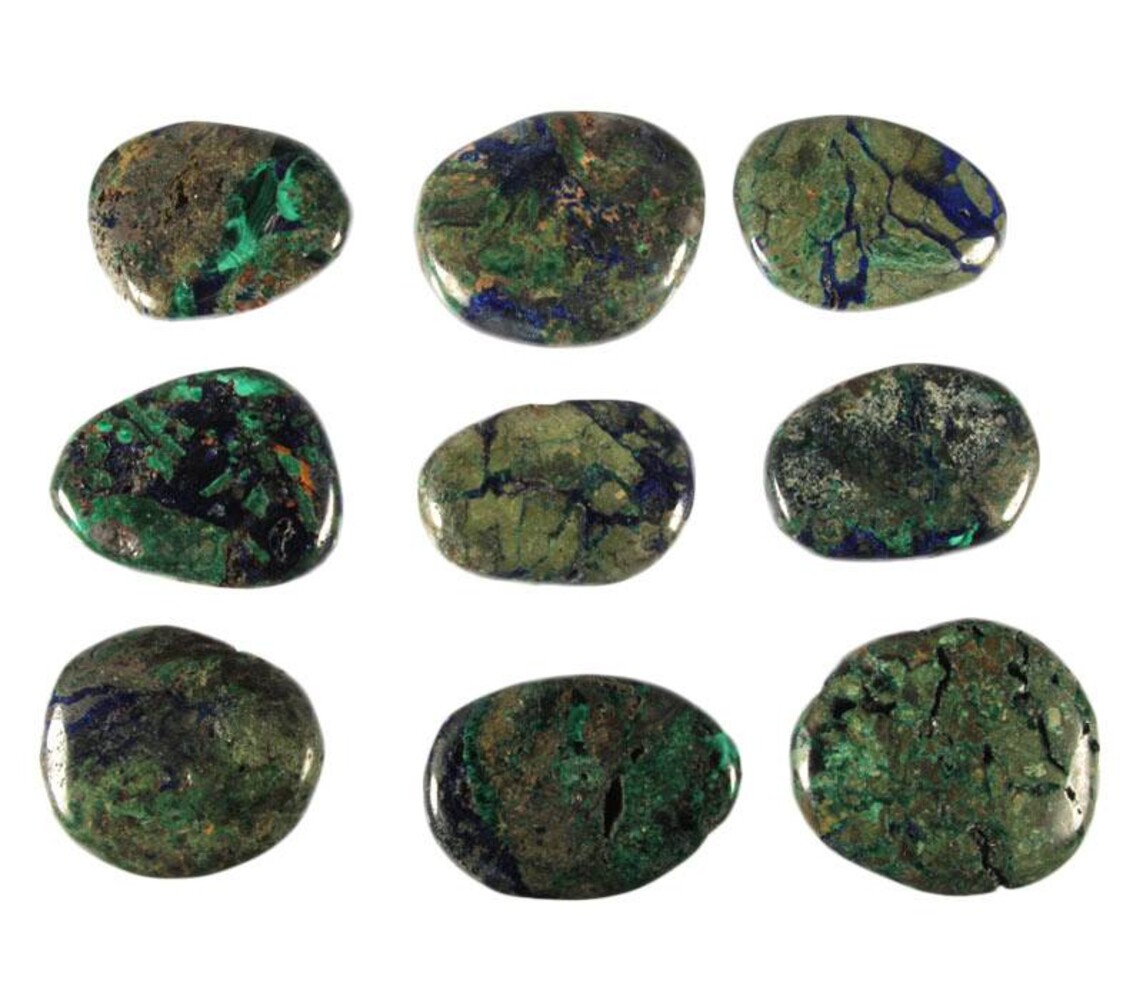 Azuriet-malachiet steen plat gepolijst Azuriet-malachiet steen plat gepolijst