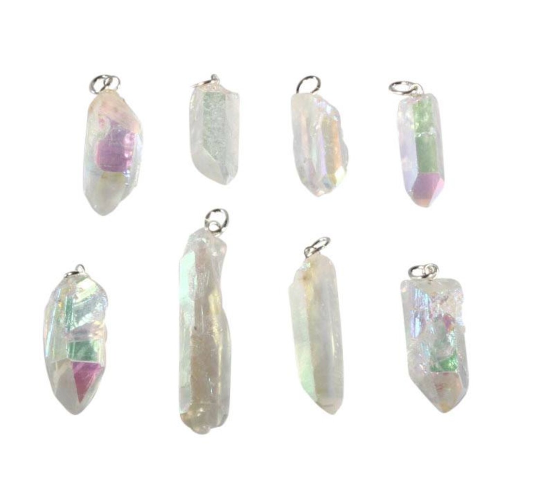 Angel aura kwarts hanger kristal met zilveren oogje