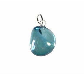 Aqua aura hanger getrommeld met zilveren oogje Aqua aura hanger getrommeld met zilveren oogje