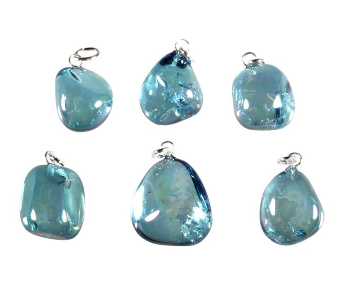 Aqua aura hanger getrommeld met zilveren oogje Aqua aura hanger getrommeld met zilveren oogje