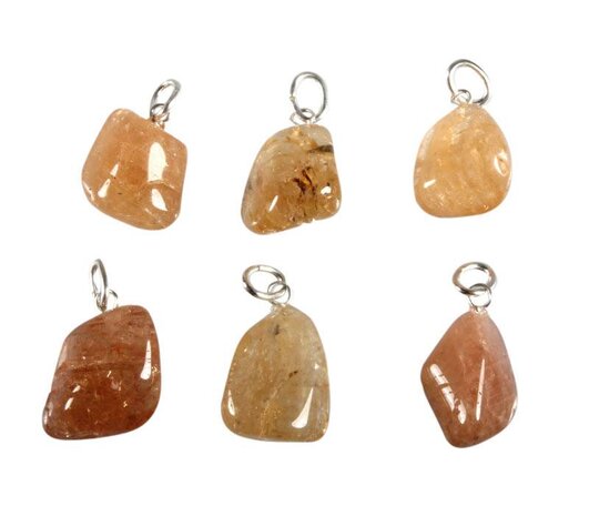 Goudtopaas hanger getrommeld met zilveren oogje