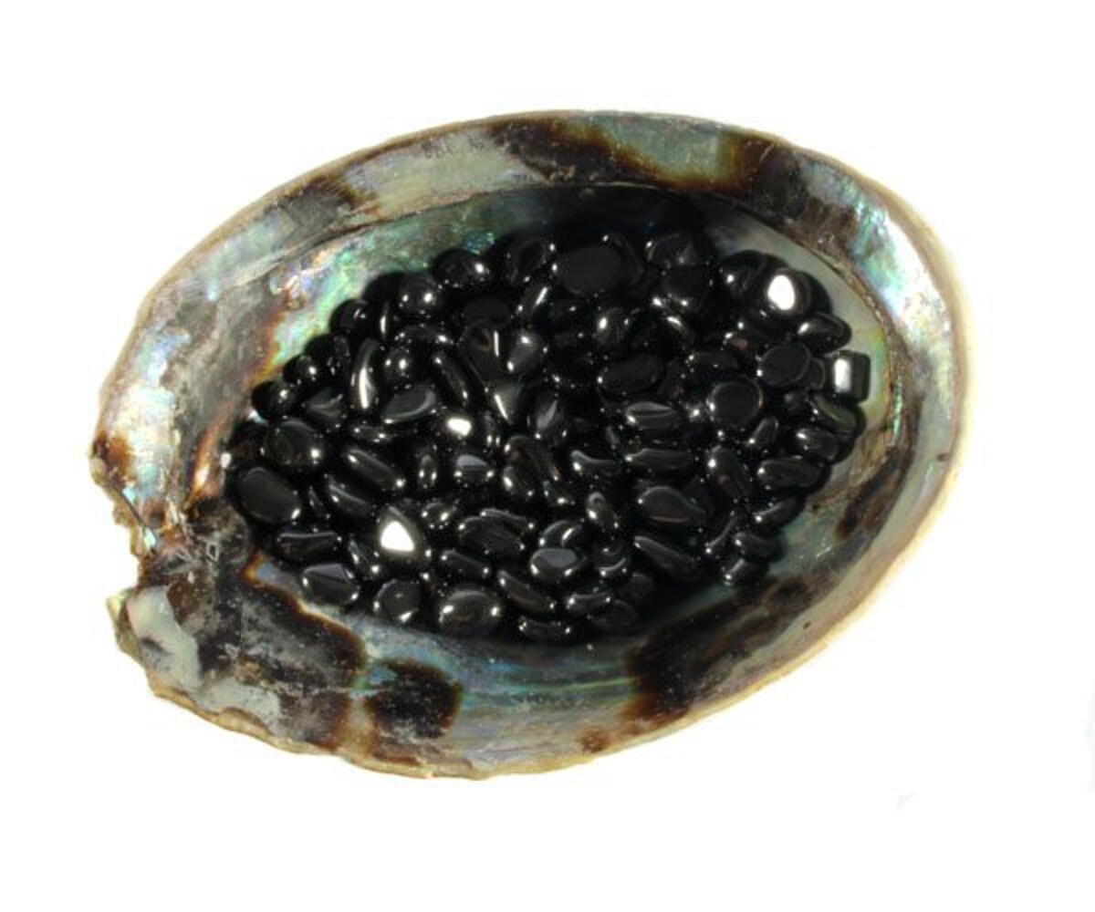 Abalone schelp met hematiet ontlaad mix