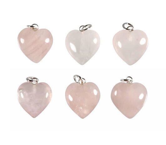 Rozenkwarts hanger hart 15 mm met zilveren oogje Rozenkwarts hanger hart 15 mm met zilveren oogje
