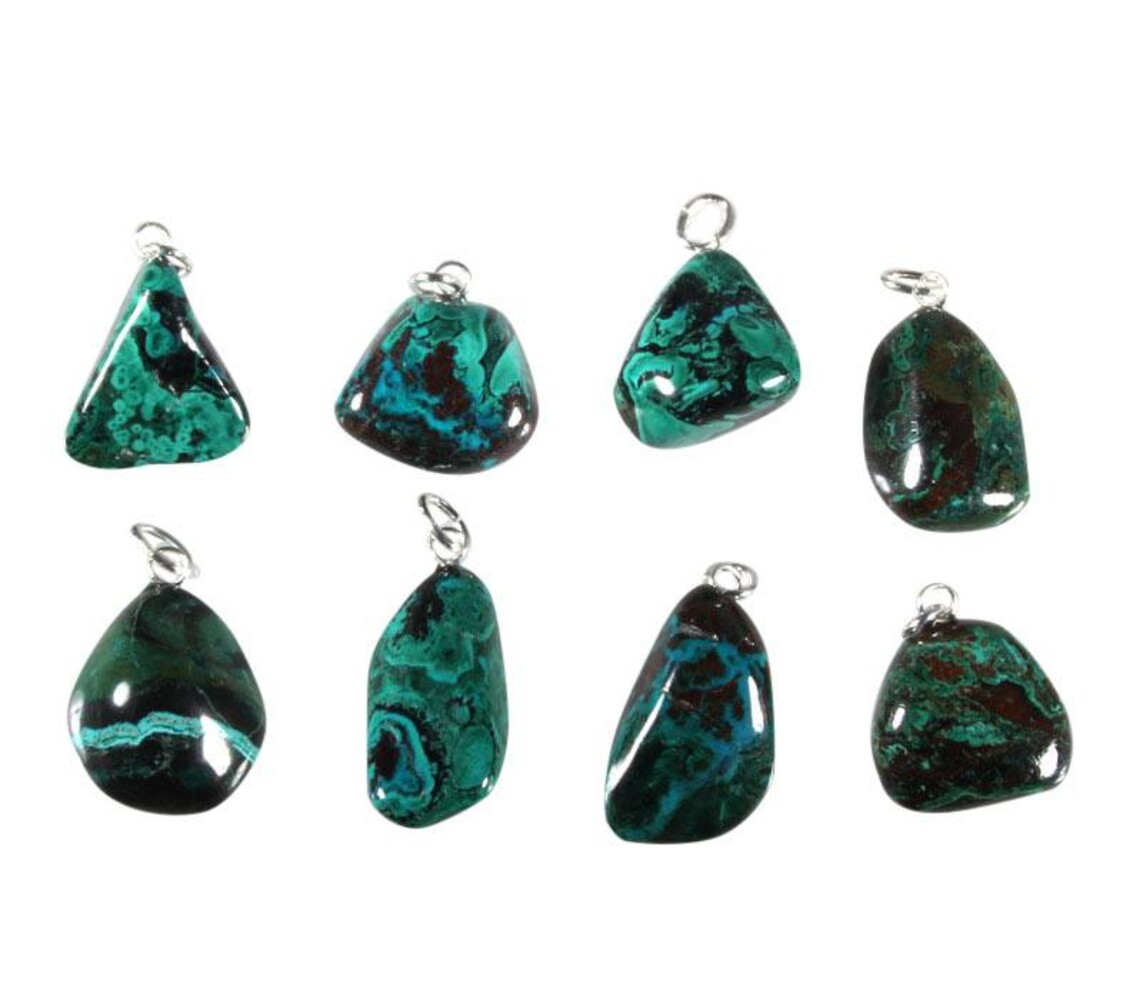 Chrysocolla met malachiet hanger met zilveren oogje