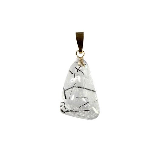 Toermalijnkwarts hanger met 14k gouden oogje Toermalijnkwarts hanger met 14k gouden oogje