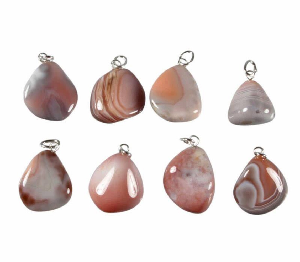 Agaat (Botswana) roze hanger met zilveren oogje