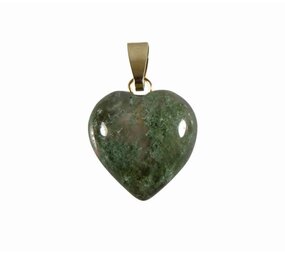 Mosagaat hanger hart met 14k gouden oogje Mosagaat hanger hart met 14k gouden oogje