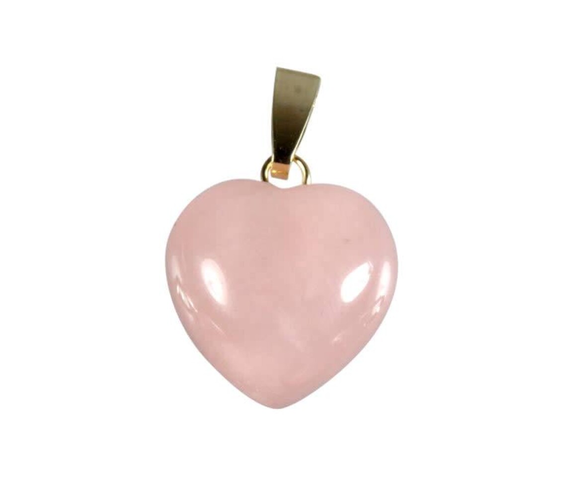 Rozenkwarts hanger hart met 14k gouden oogje Rozenkwarts hanger hart met 14k gouden oogje