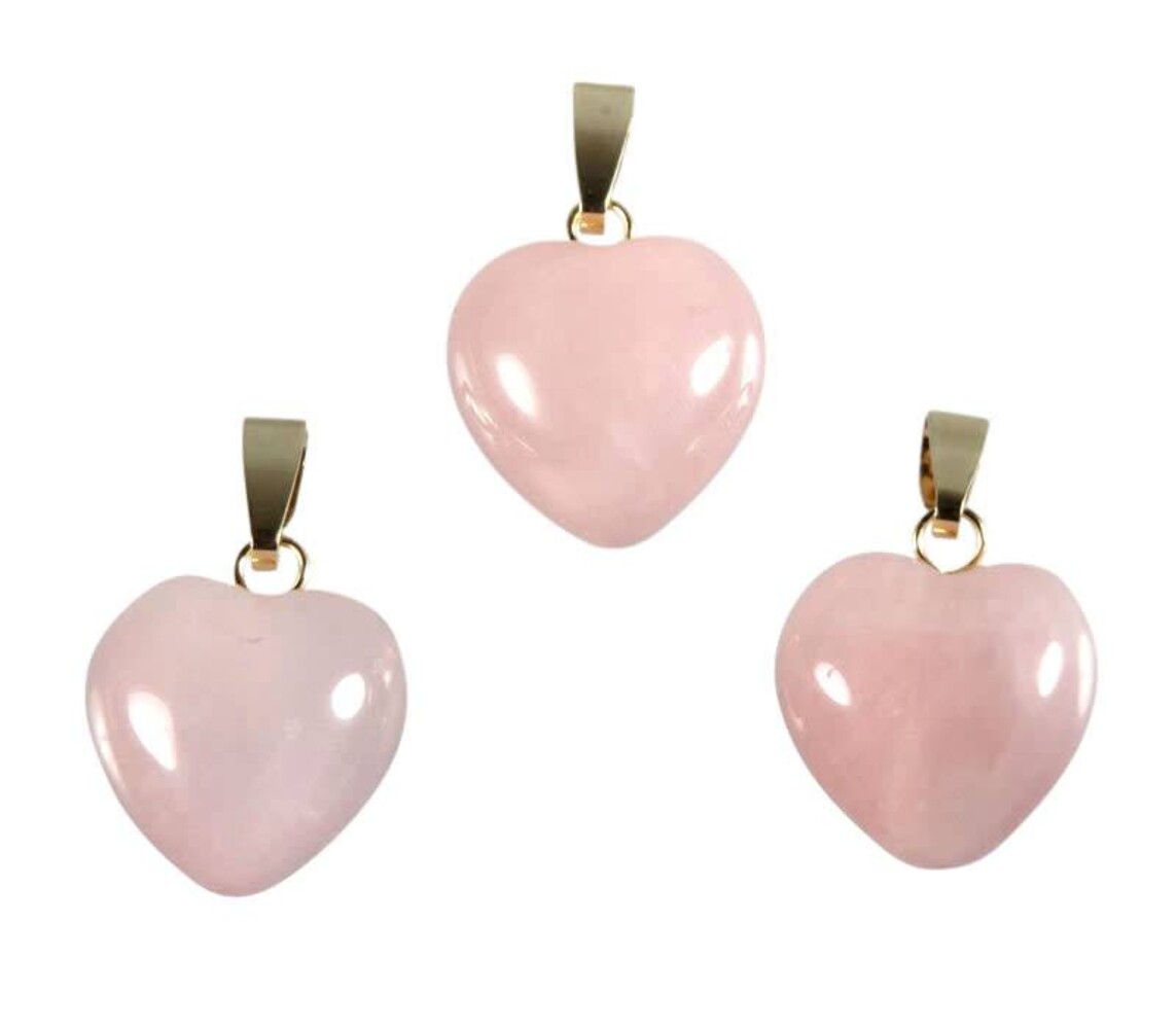 Rozenkwarts hanger hart met 14k gouden oogje Rozenkwarts hanger hart met 14k gouden oogje