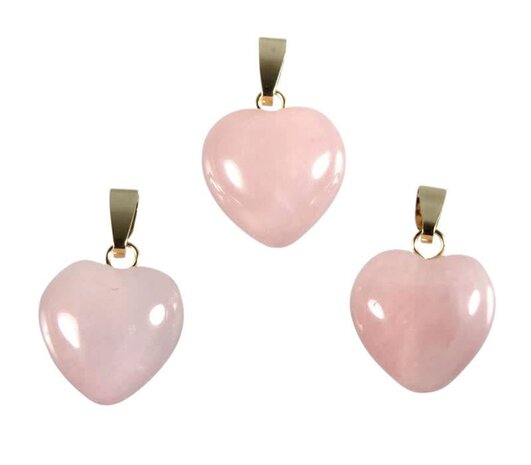 Rozenkwarts hanger hart met 14k gouden oogje Rozenkwarts hanger hart met 14k gouden oogje