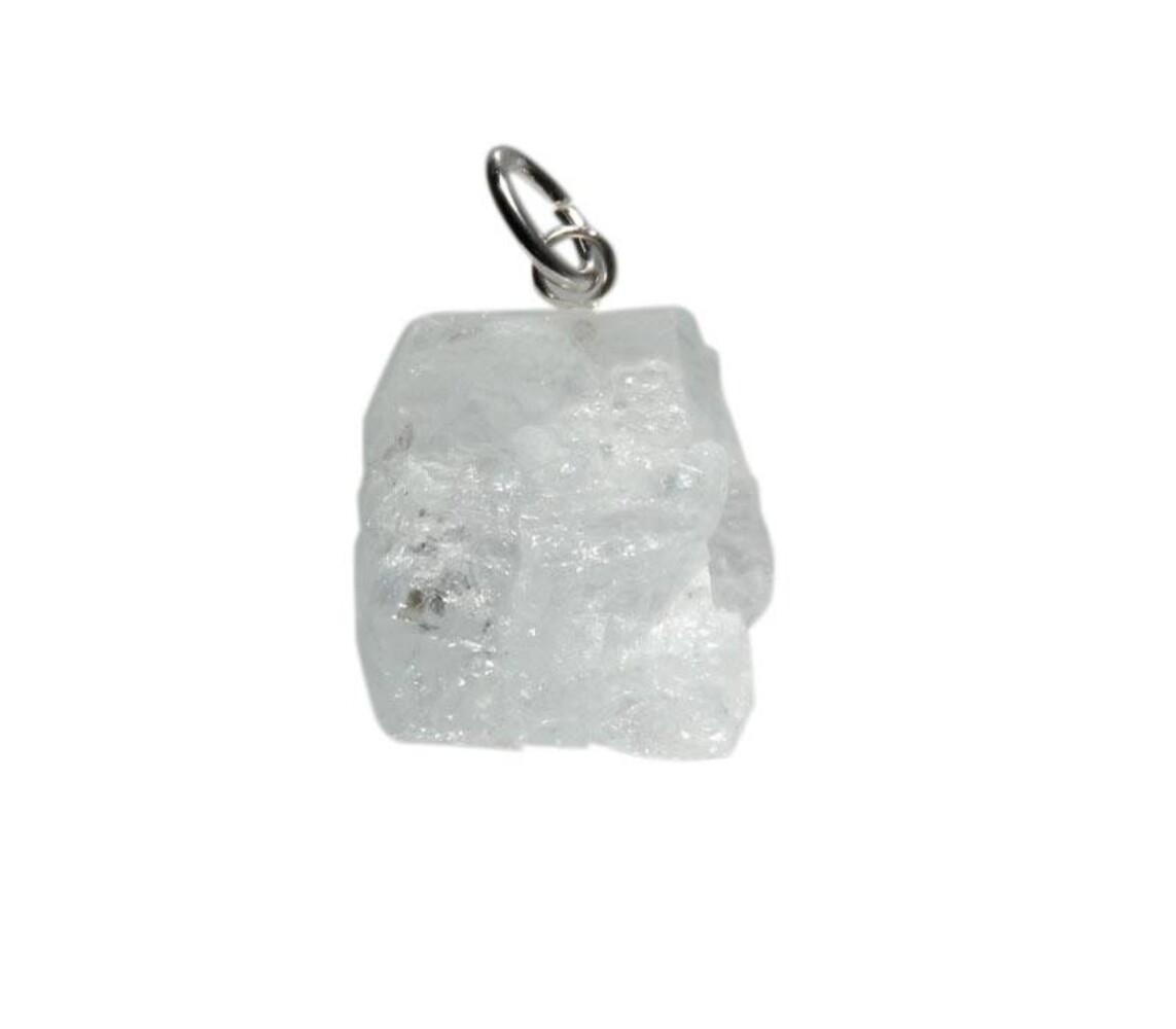 Aquamarijn (lichtblauw) hanger ruw met zilveren oogje