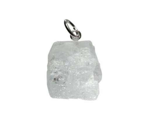 Aquamarijn (lichtblauw) hanger ruw met zilveren oogje