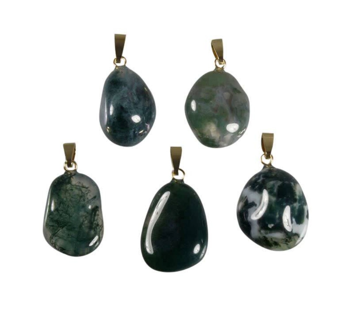 Mosagaat hanger met 14k gouden oogje