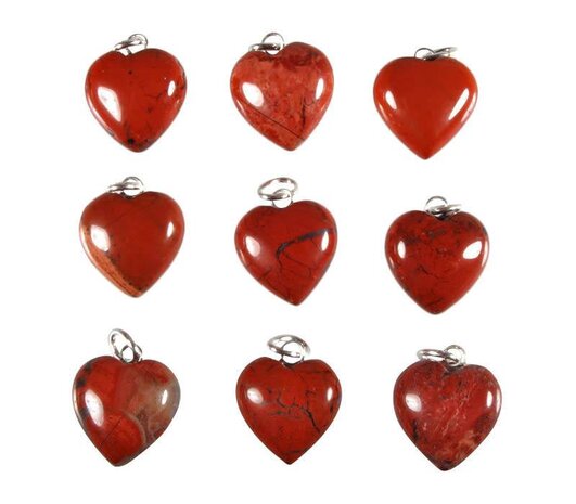 Jaspis (rood) hanger hart 15 mm met zilveren oogje