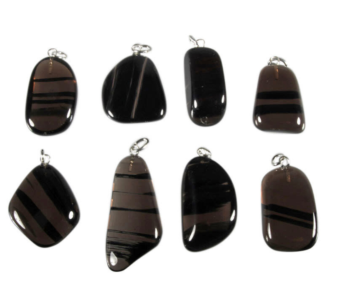 Obsidiaan (lamellen) hanger met zilveren oogje Obsidiaan (lamellen) hanger met zilveren oogje