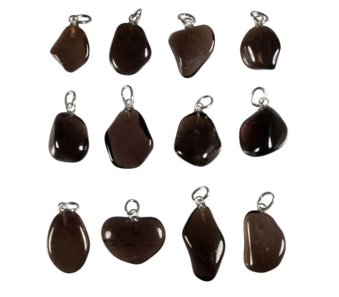 Rookkwarts (Morion) hanger met zilveren oogje