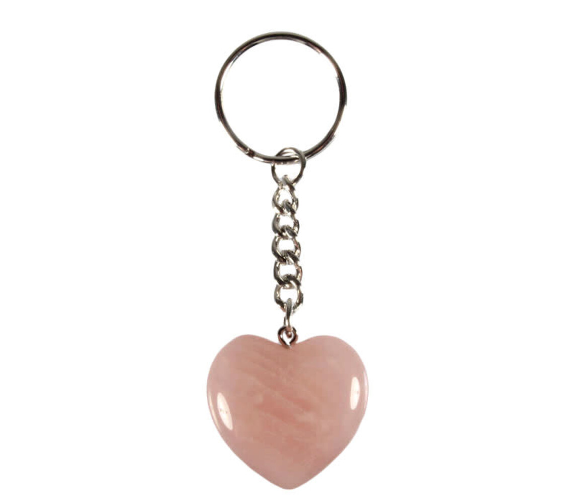 Rozenkwarts sleutelhanger hart 2,5 cm